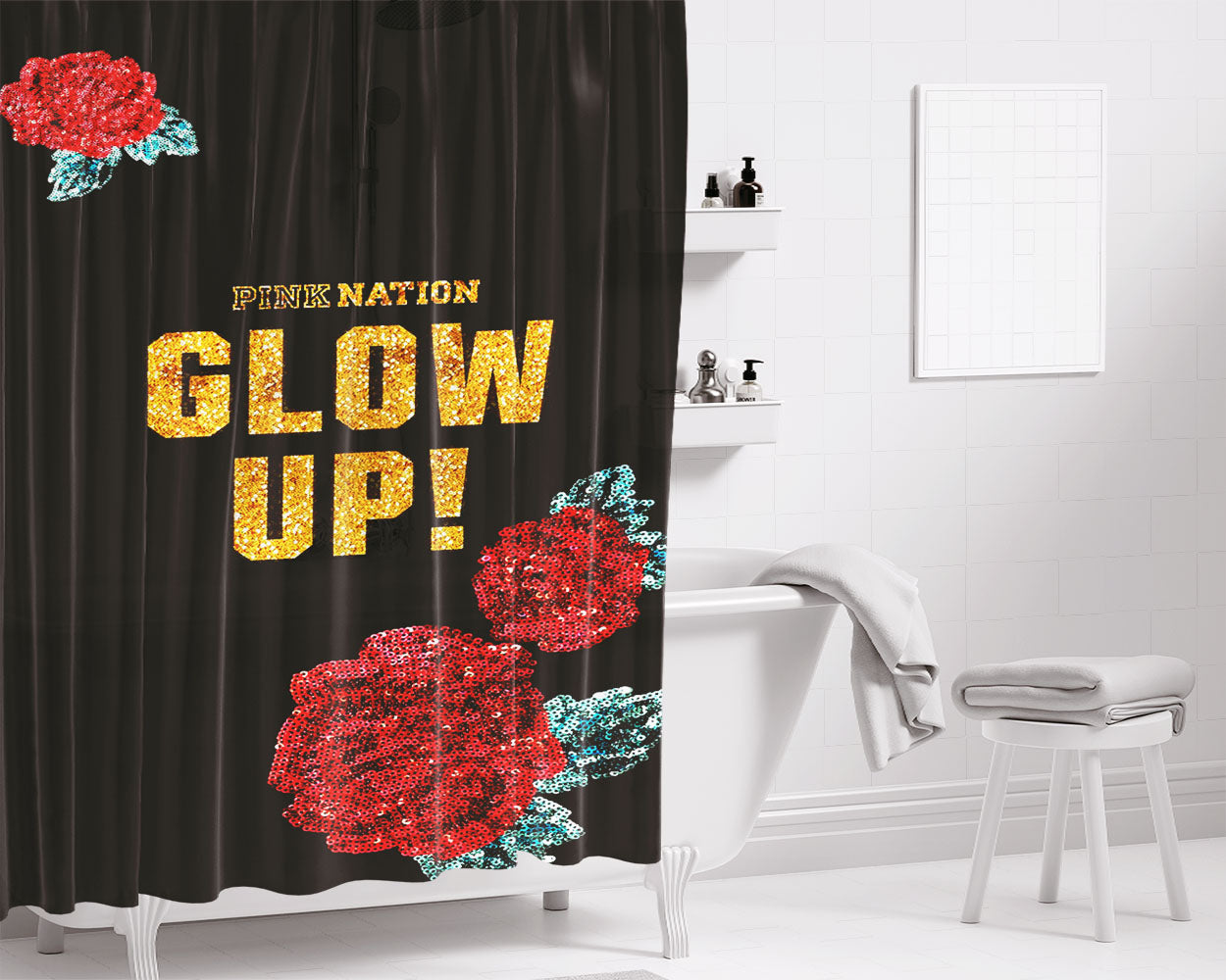 Pink Nation Bathroom Shower Curtain Fabric Waterproof | 66 X 72 Inch