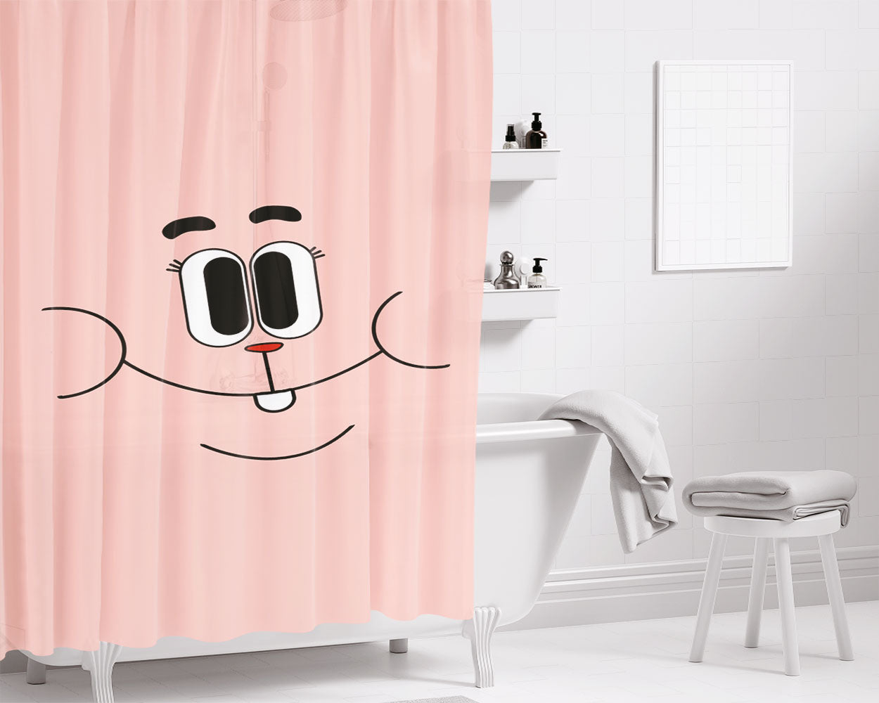 Pink Rabit Face 2 Bathroom Shower Curtain Fabric Waterproof | 66 X 72 Inch