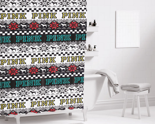 Pink Tribal And Dog Art Bathroom Shower Curtain Fabric Waterproof