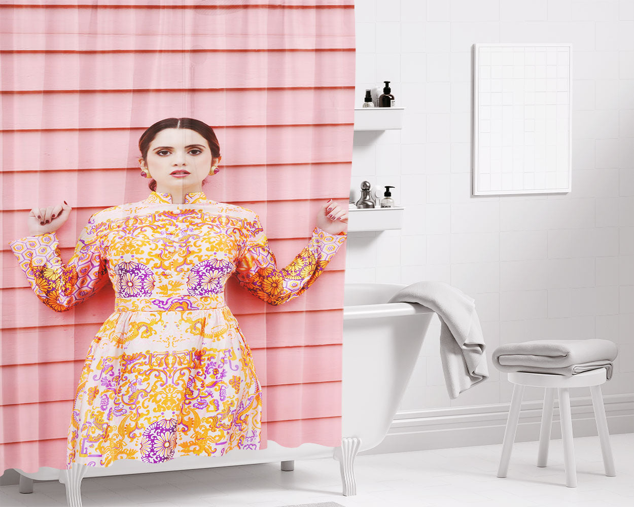 Pink Wall Photo Session Laura Marano Bathroom Shower Curtain Fabric Waterproof | 66 X 72 Inch