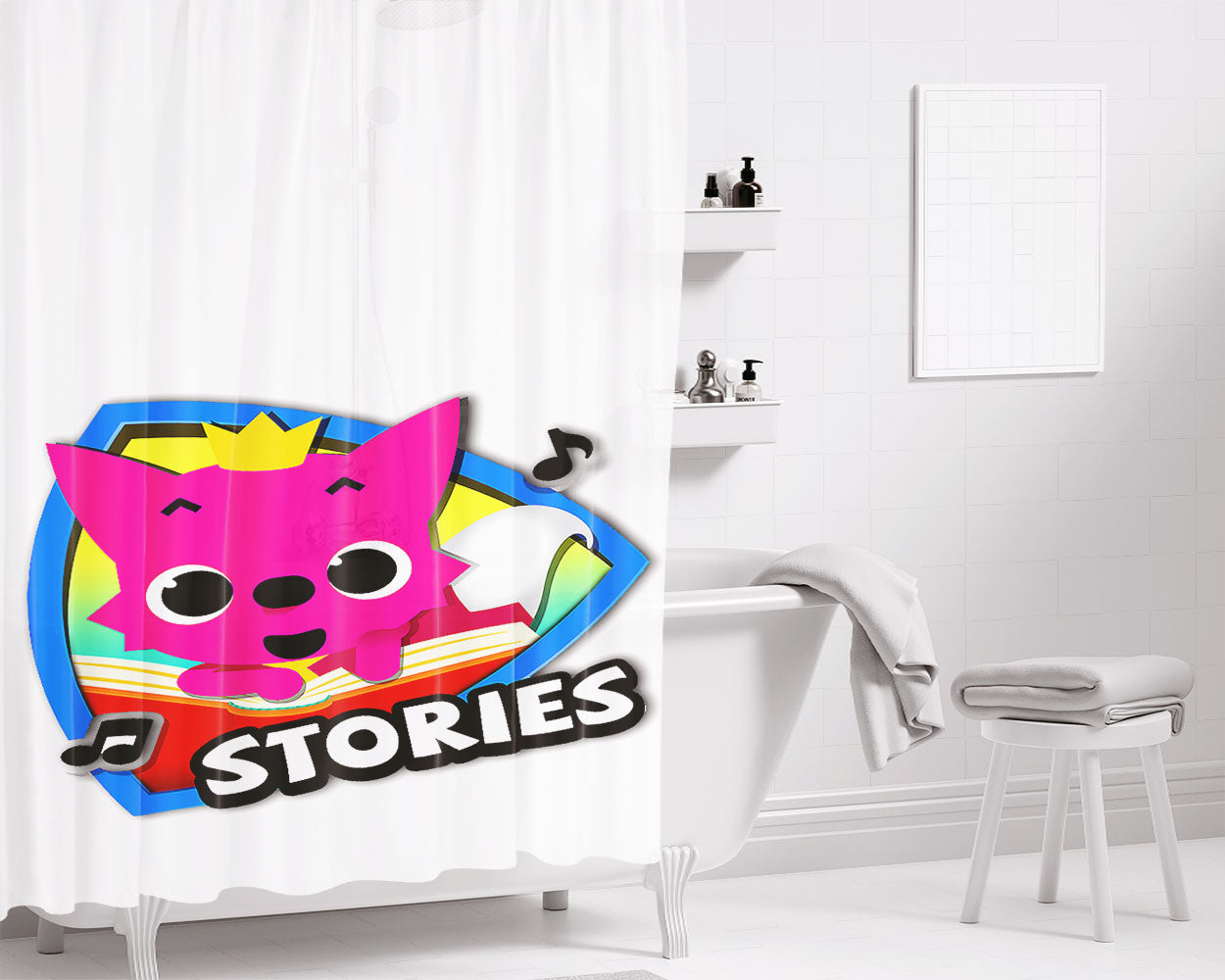 Pinkfong Stories Bathroom Shower Curtain Fabric Waterproof | 66 X 72 Inch