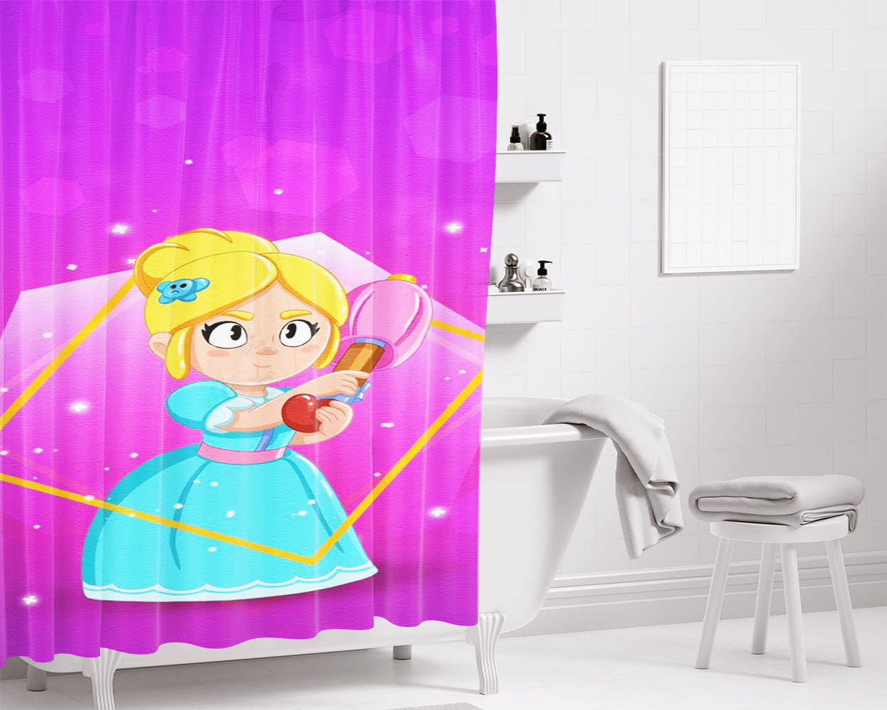Piper Brawl Stars Canvas Wallpaper Bathroom Shower Curtain Fabric Waterproof | 66 X 72 Inch