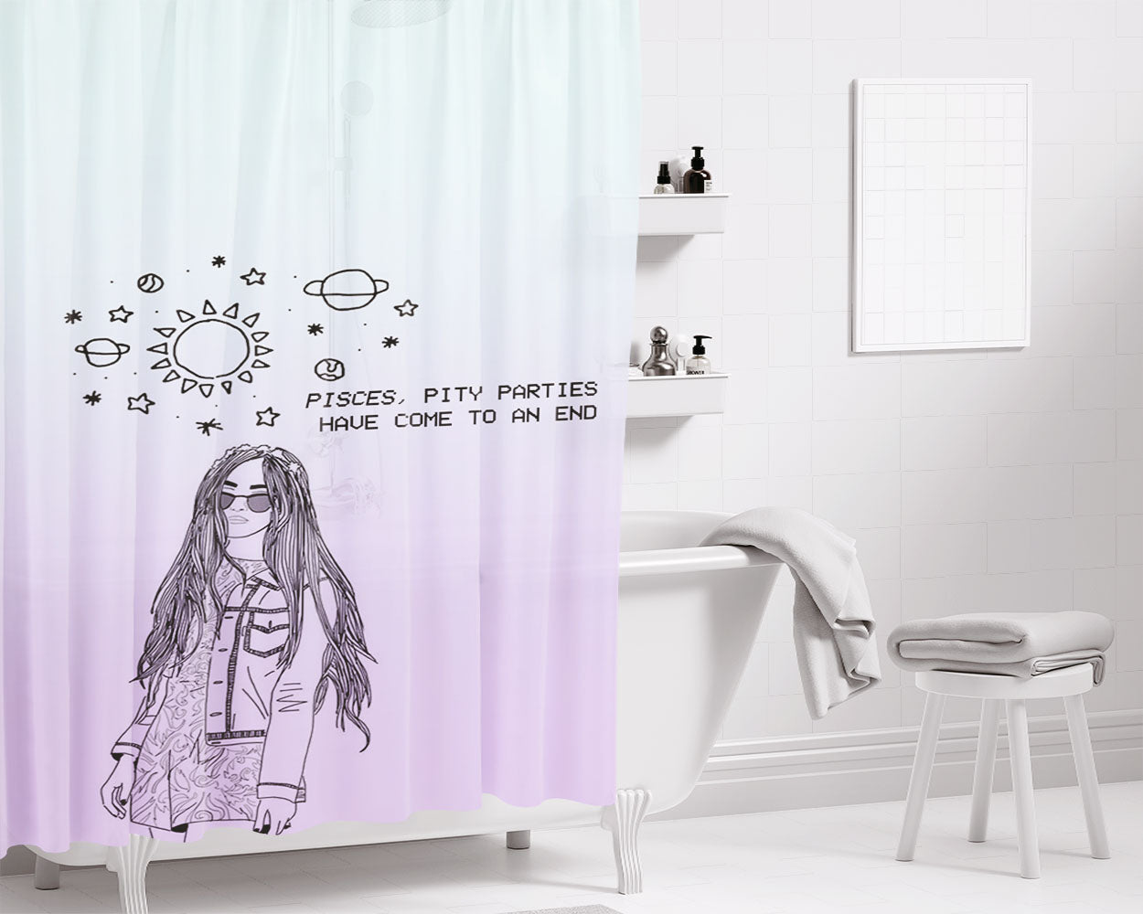 Pisces Girl August Bathroom Shower Curtain Fabric Waterproof | 66 X 72 Inch