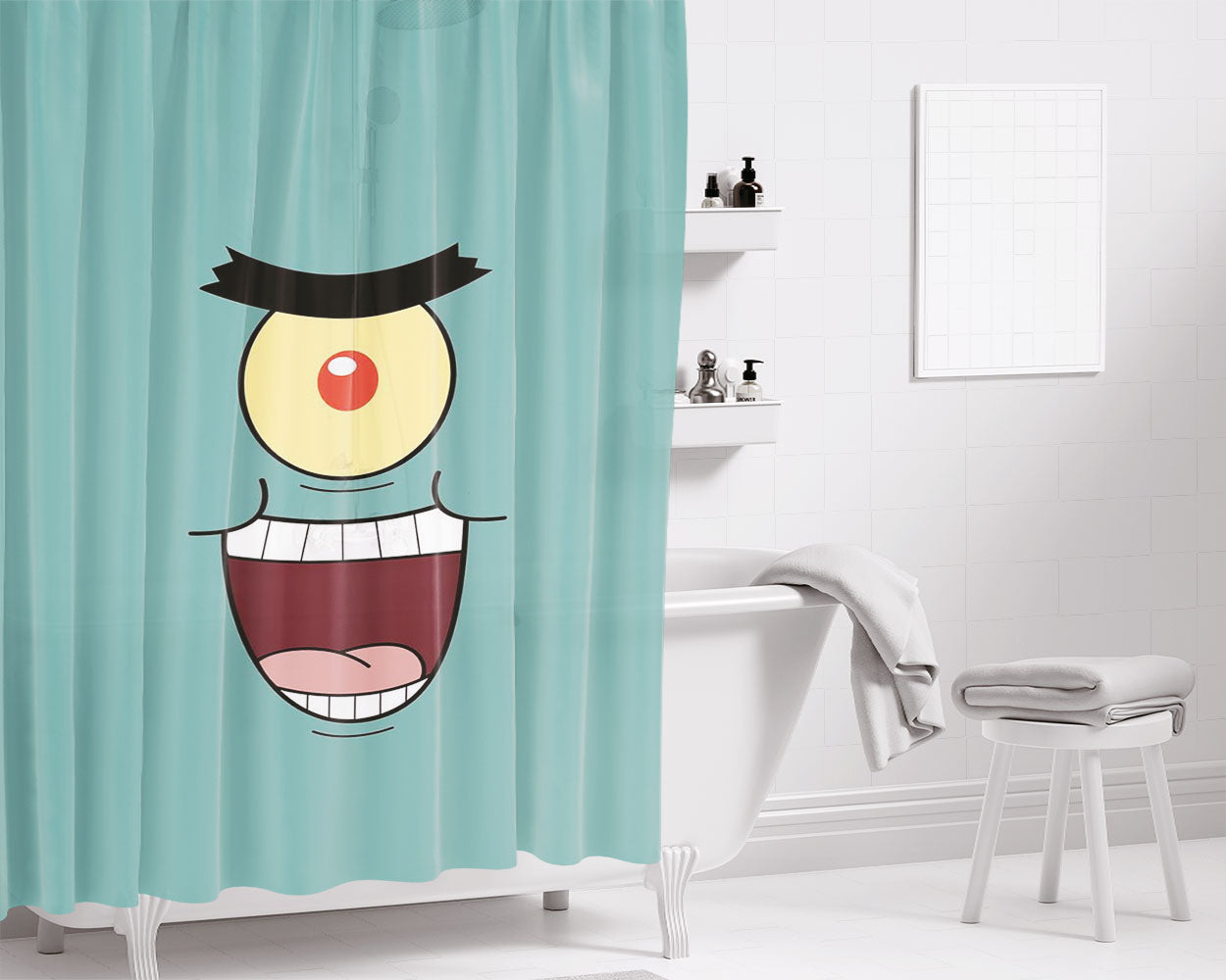 Plankton Face Art Bathroom Shower Curtain Fabric Waterproof | 66 X 72 Inch