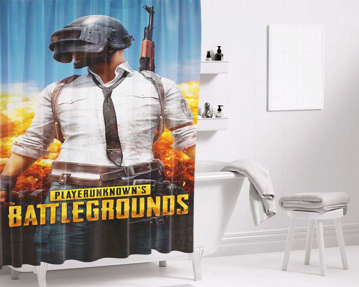 Playerunknowns Battlegrounds Bathroom Shower Curtain Fabric Waterproof | 66 X 72 Inch