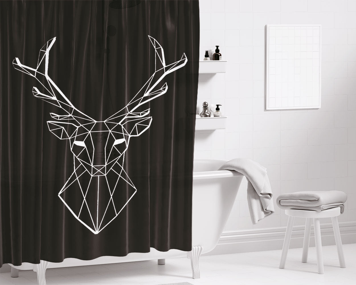 Polygon Deer Bathroom Shower Curtain Fabric Waterproof | 66 X 72 Inch