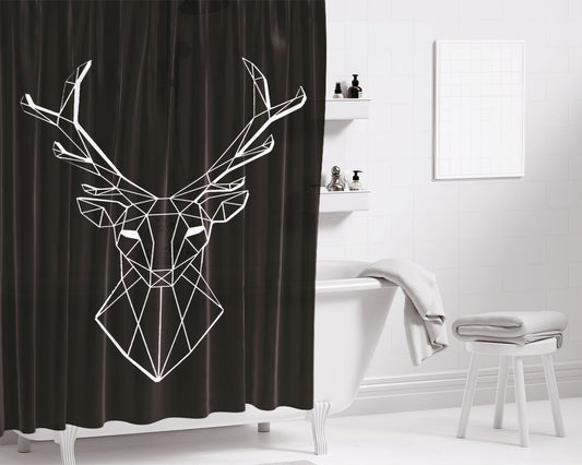 Polygon Deer Bathroom Shower Curtain Fabric Waterproof