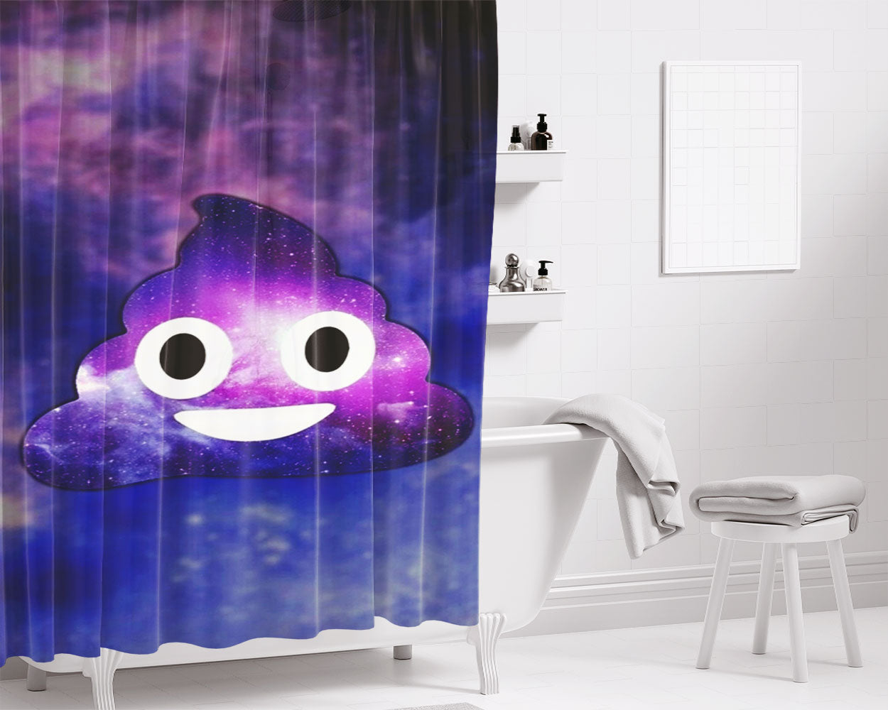 Poop Emoji Bathroom Shower Curtain Fabric Waterproof | 66 X 72 Inch
