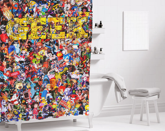 Pop Art Culture Collage 2017 Geek Bathroom Shower Curtain Fabric Waterproof