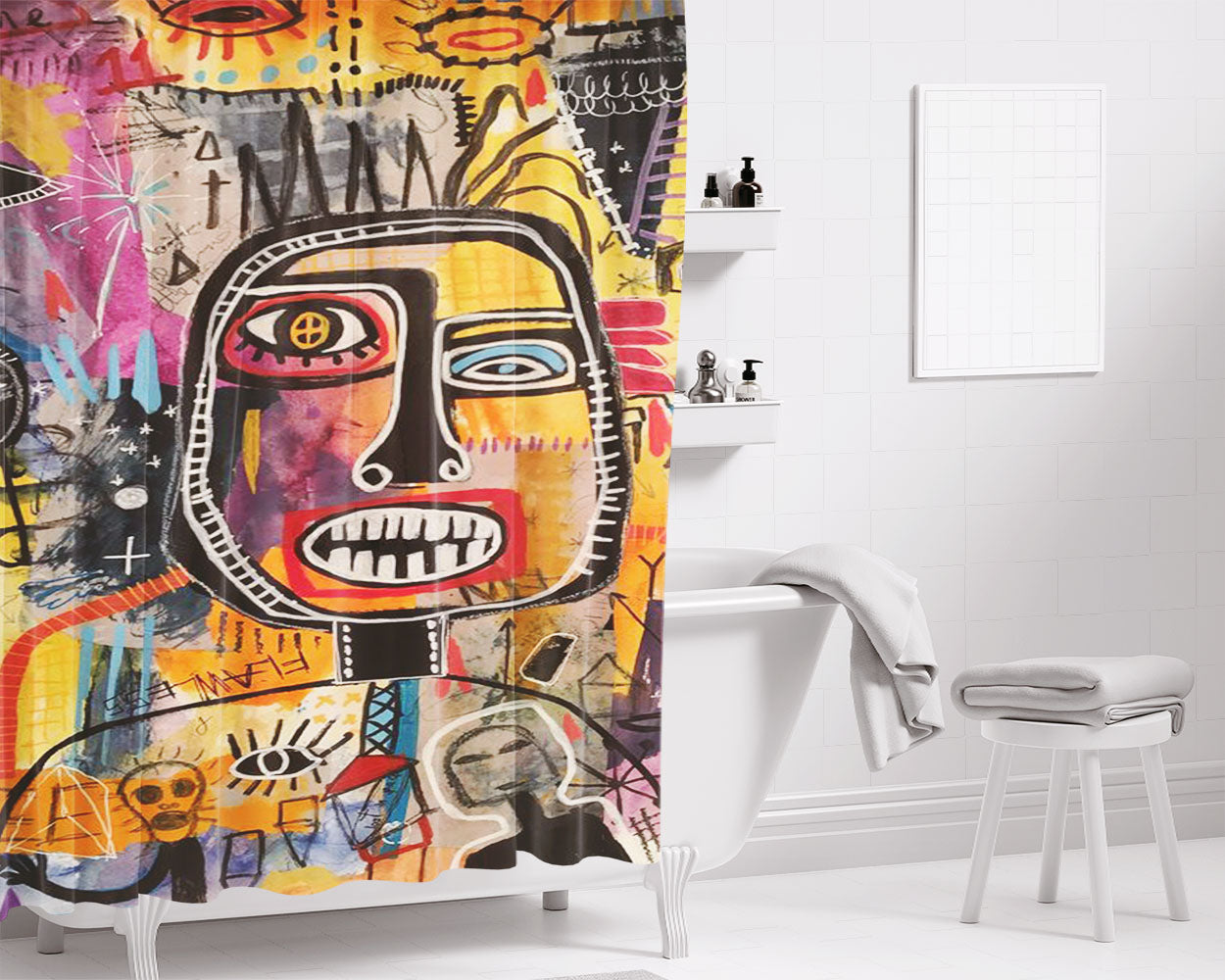 Pop Art Culture Pop Pattern Bathroom Shower Curtain Fabric Waterproof | 66 X 72 Inch
