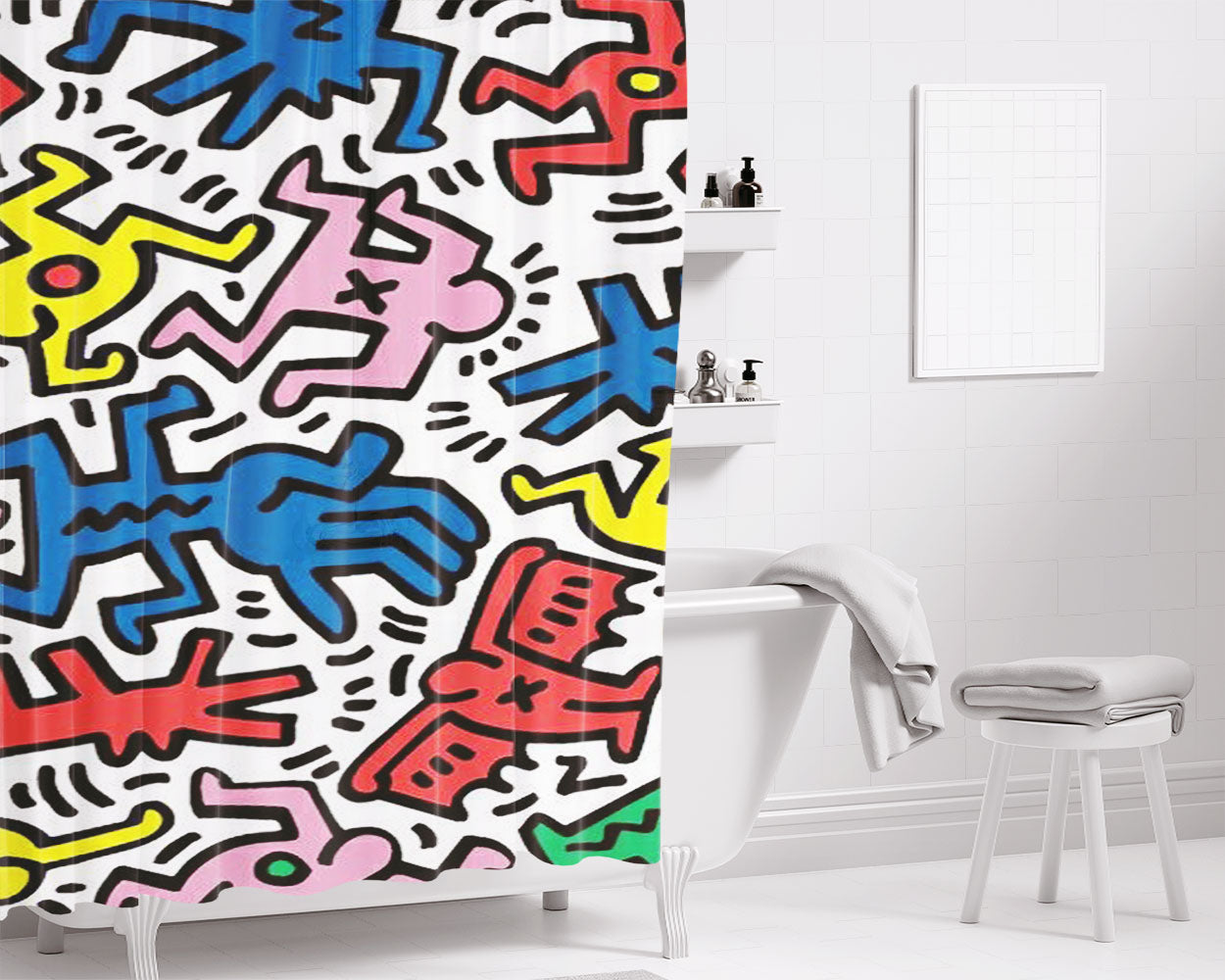 Pop Art Doodle Cave Bathroom Shower Curtain Fabric Waterproof | 66 X 72 Inch