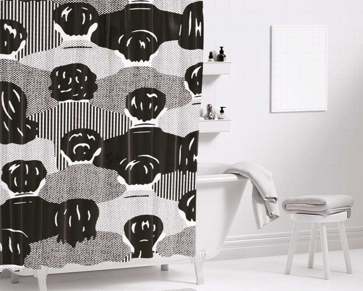 Pop Art Japan Culture Human Pattern Comic Style Bathroom Shower Curtain Fabric Waterproof | 66 X 72 Inch
