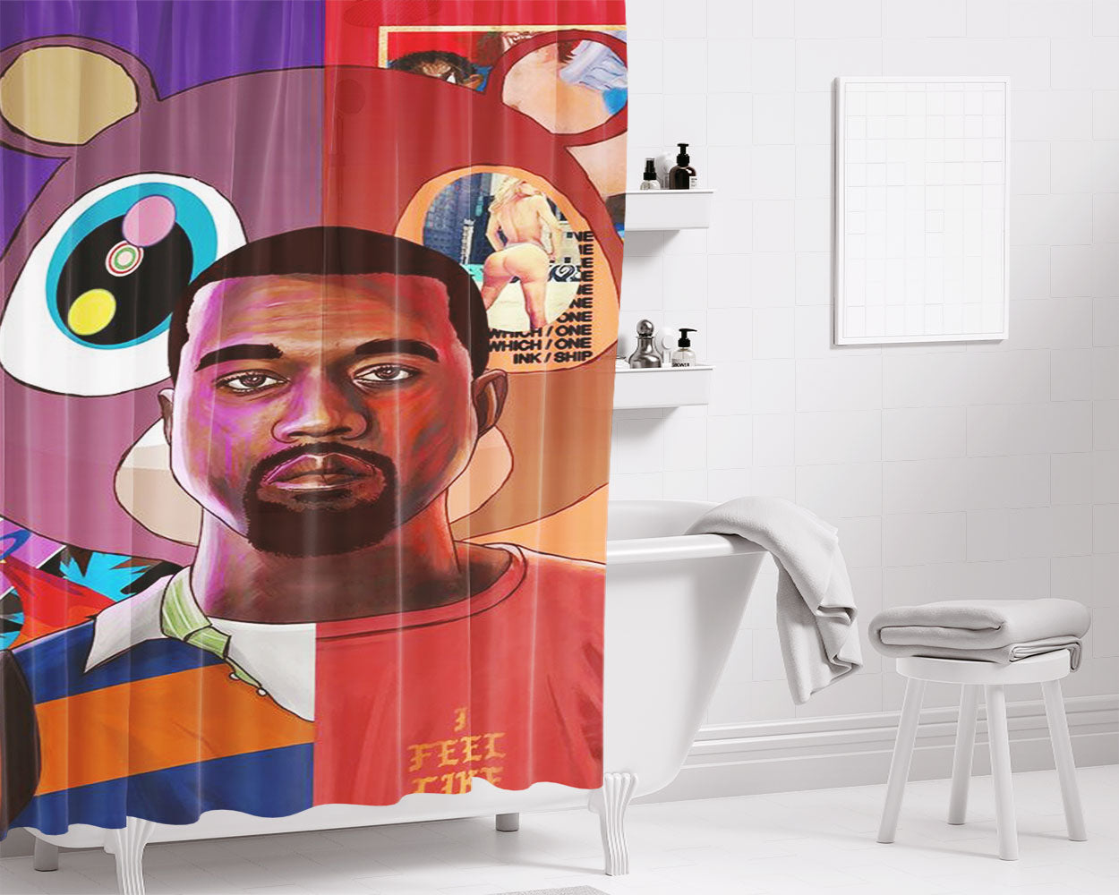 Pop Art Lowbrow Kaye West Bathroom Shower Curtain Fabric Waterproof | 66 X 72 Inch