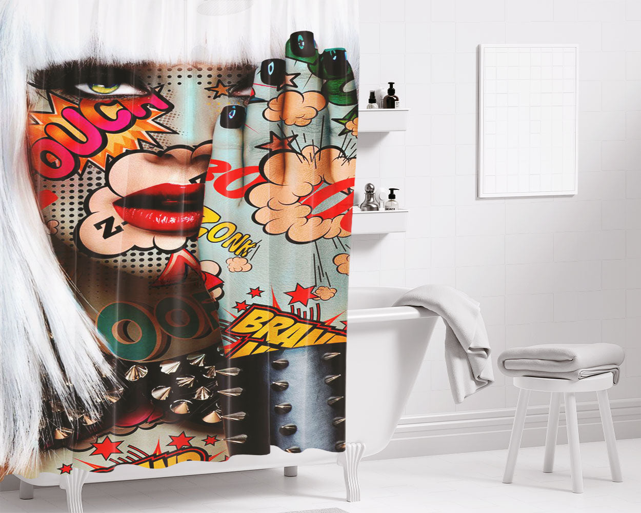 Pop Art Women Pattern Comic Style Bathroom Shower Curtain Fabric Waterproof | 66 X 72 Inch