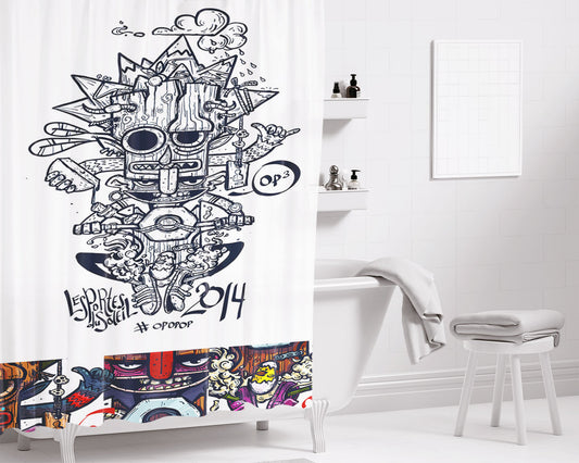 Pop Bikers Bathroom Shower Curtain Fabric Waterproof