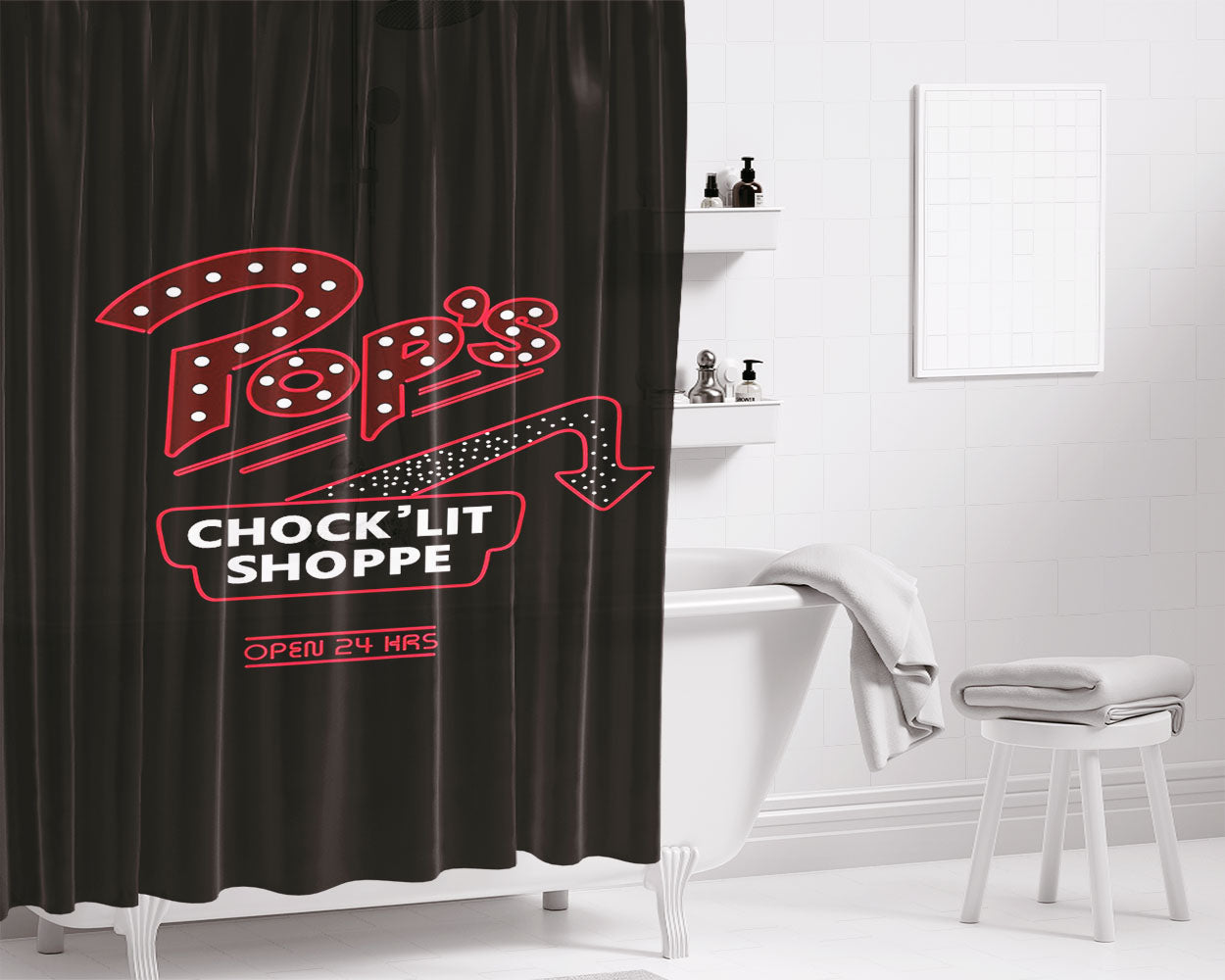 Pops Chock Lit Shoppe Open 24 Hours Bathroom Shower Curtain Fabric Waterproof | 66 X 72 Inch
