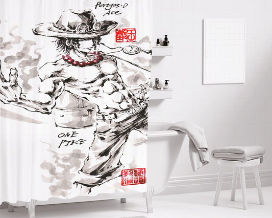 Portgas D Ace Bathroom Shower Curtain Fabric Waterproof