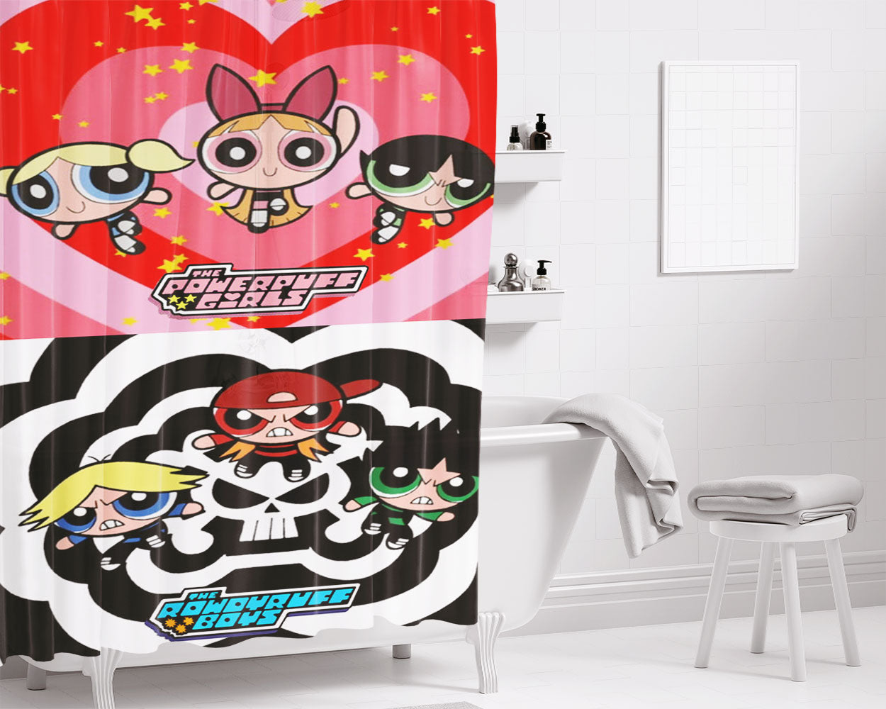 Powerpuff Girl X Powerpuff Boys Bathroom Shower Curtain Fabric Waterproof | 66 X 72 Inch