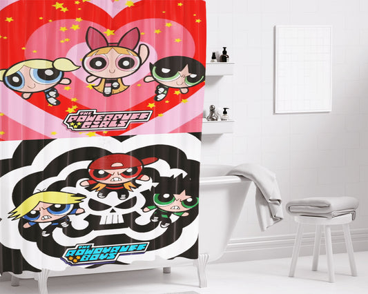 Powerpuff Girl X Powerpuff Boys Bathroom Shower Curtain Fabric Waterproof