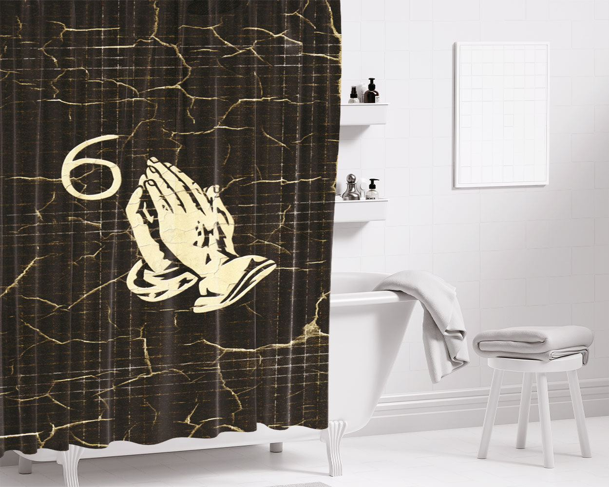 Praying 6 God Bathroom Shower Curtain Fabric Waterproof | 66 X 72 Inch