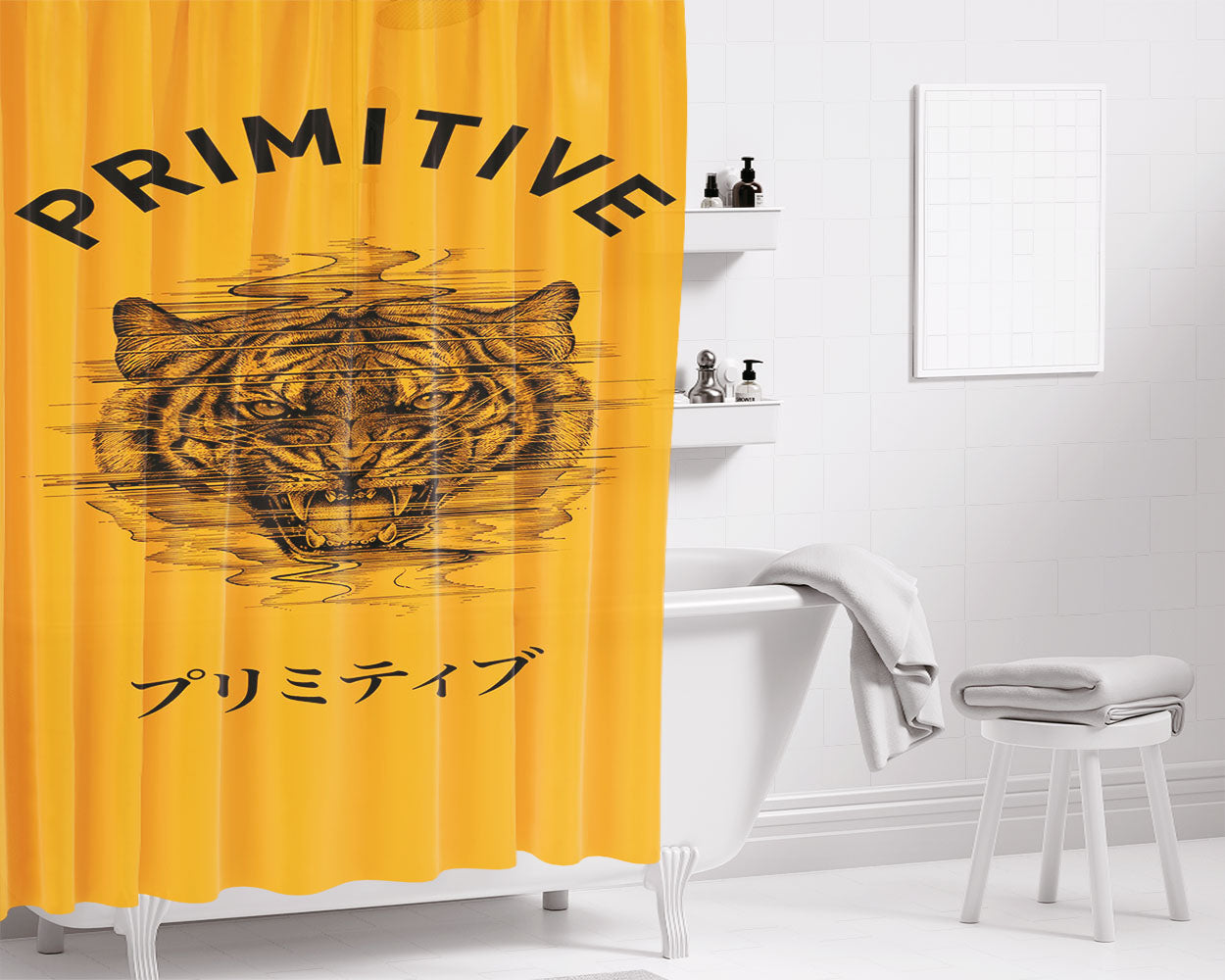 Primitive Tiger August Bathroom Shower Curtain Fabric Waterproof | 66 X 72 Inch