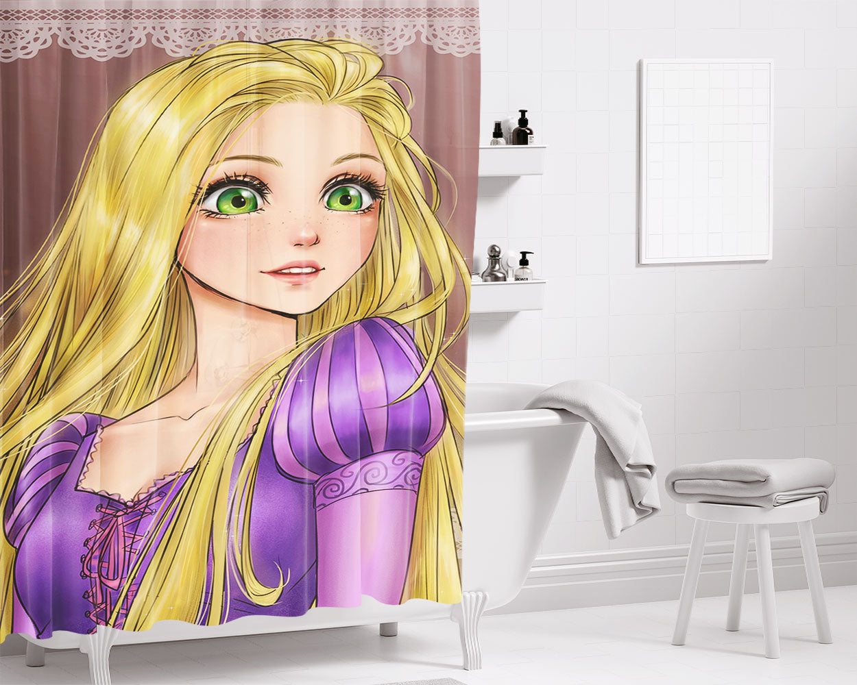 Princes Rapunzel Bathroom Shower Curtain Fabric Waterproof | 66 X 72 Inch