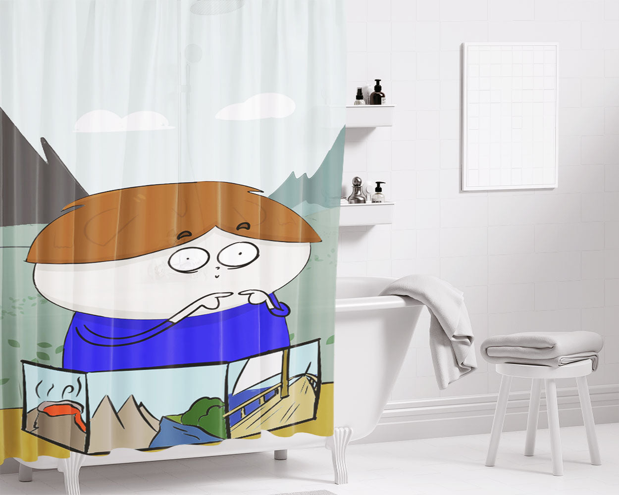 Puffin Forest Bathroom Shower Curtain Fabric Waterproof | 66 X 72 Inch