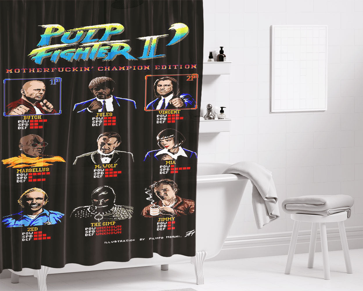 Pulp Fighter Pulpfiction Style Bathroom Shower Curtain Fabric Waterproof | 66 X 72 Inch