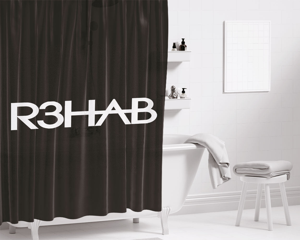 R3Hab Logo Bathroom Shower Curtain Fabric Waterproof | 66 X 72 Inch