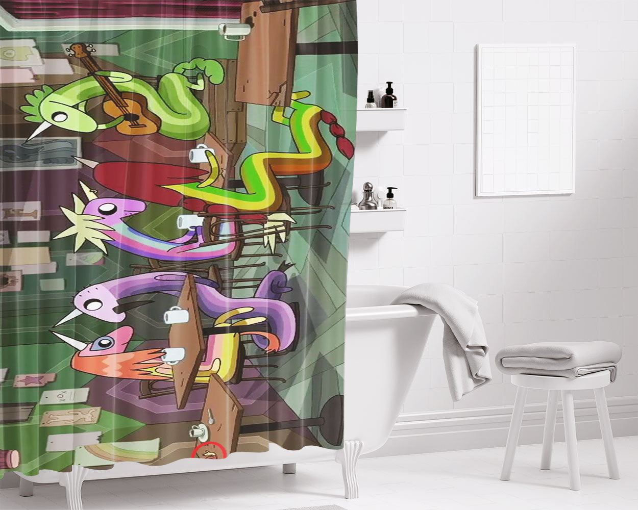 Rainicorn Art Bathroom Shower Curtain Fabric Waterproof | 66 X 72 Inch