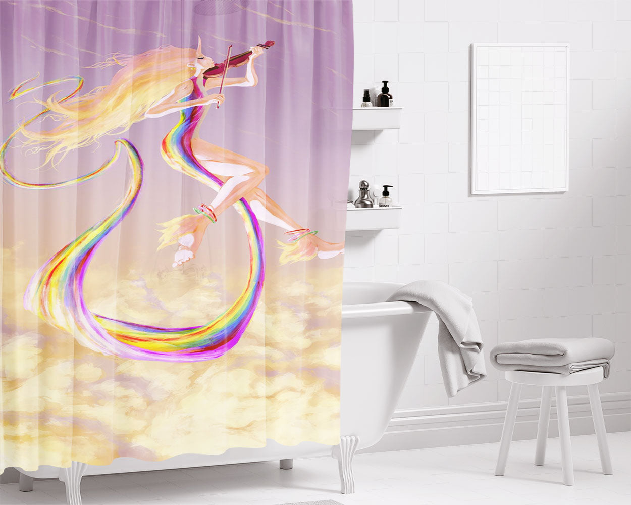 Rainicorn Violin Dance Bathroom Shower Curtain Fabric Waterproof | 66 X 72 Inch