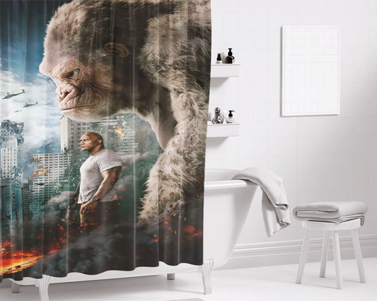 Rampage Kong And The Rock Bathroom Shower Curtain Fabric Waterproof