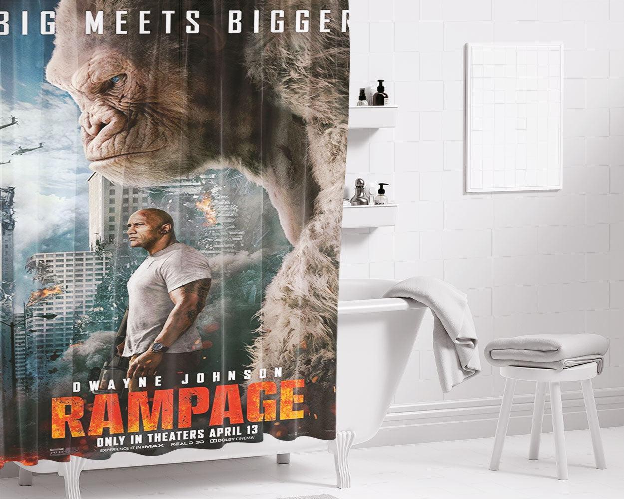 Rampage Movie Poster Bathroom Shower Curtain Fabric Waterproof | 66 X 72 Inch