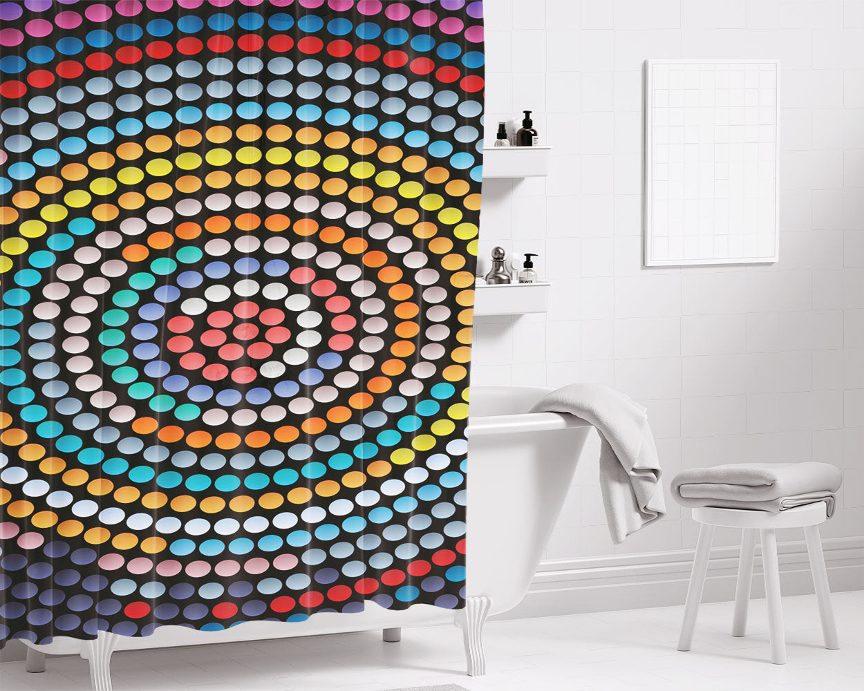 Random Dots Colorful Bathroom Shower Curtain Fabric Waterproof | 66 X 72 Inch