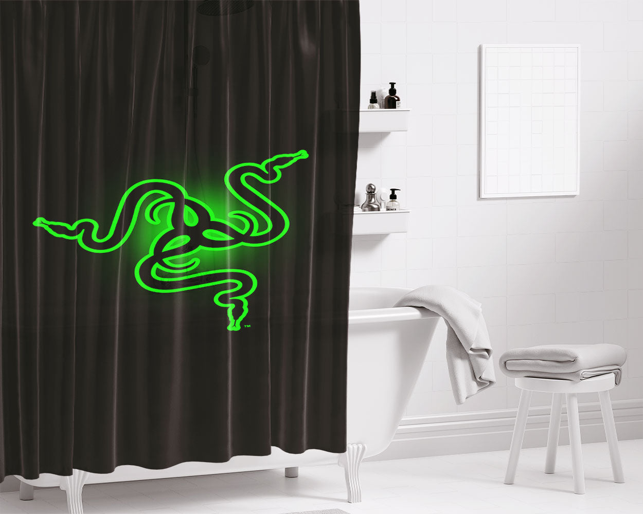 Razer Logo Bathroom Shower Curtain Fabric Waterproof | 66 X 72 Inch
