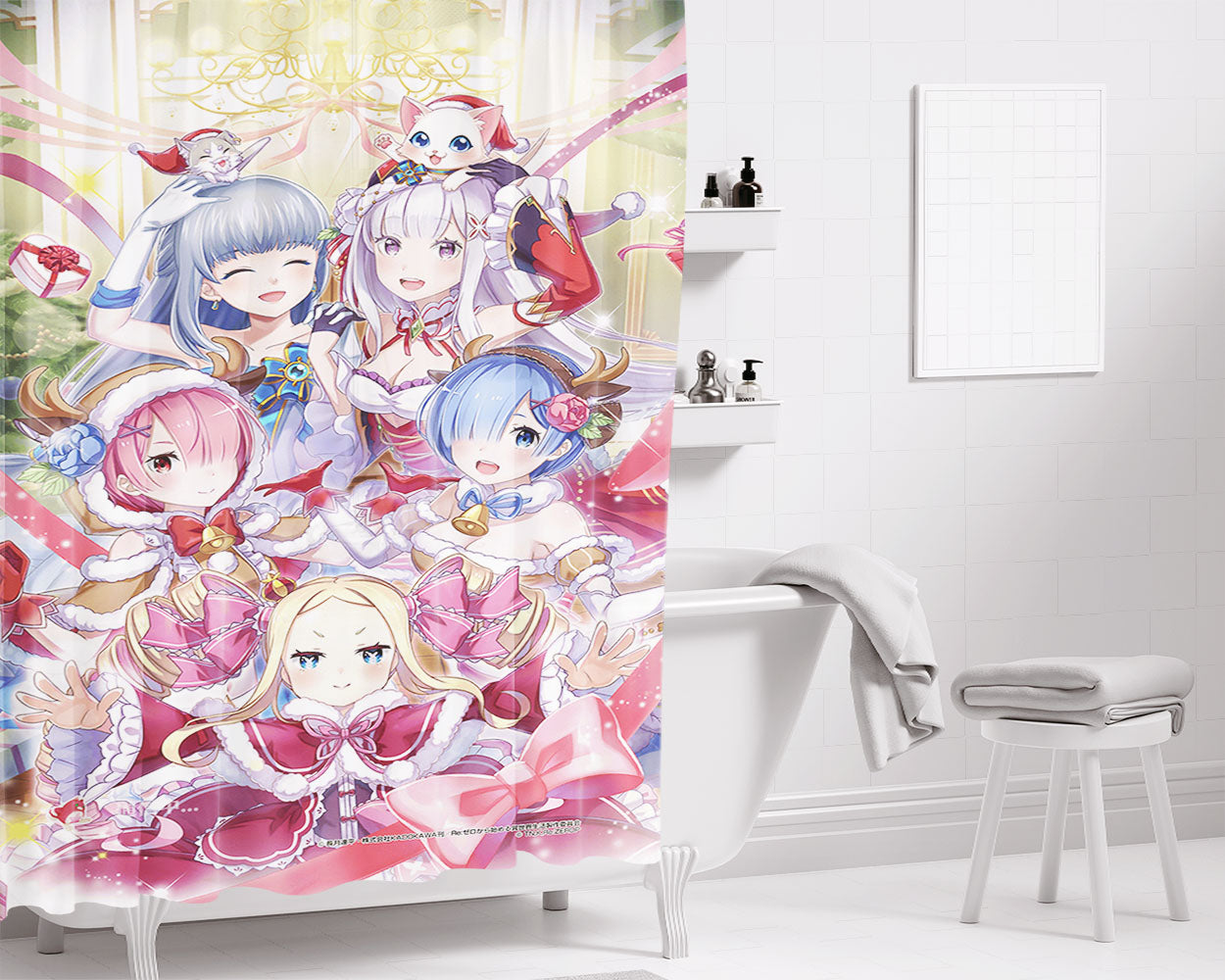 Re-Zero Kara Hajimeru Isekai Seikatsu Bathroom Shower Curtain Fabric Waterproof | 66 X 72 Inch