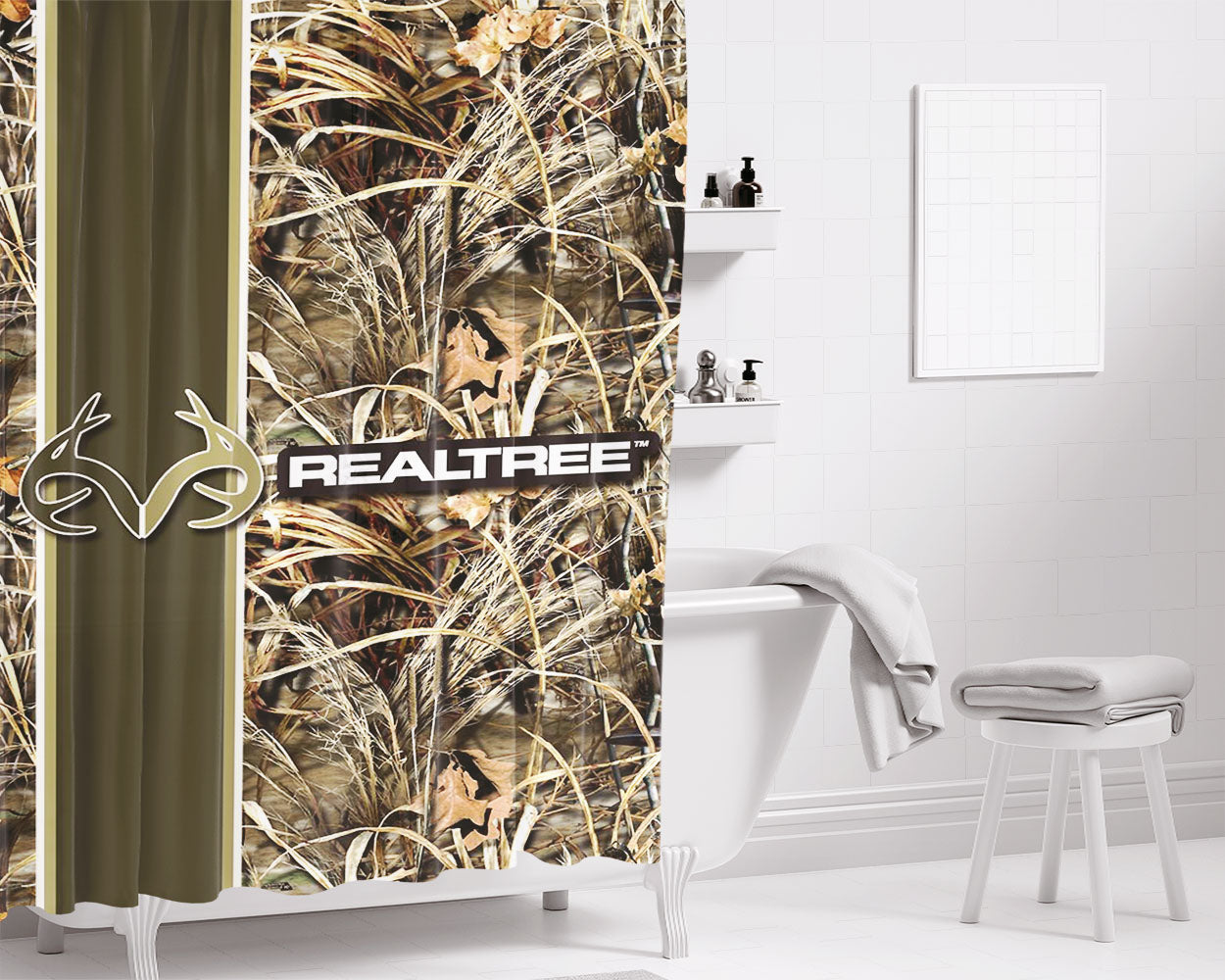Realtree Camo Deer Wallpaper Bathroom Shower Curtain Fabric Waterproof | 66 X 72 Inch