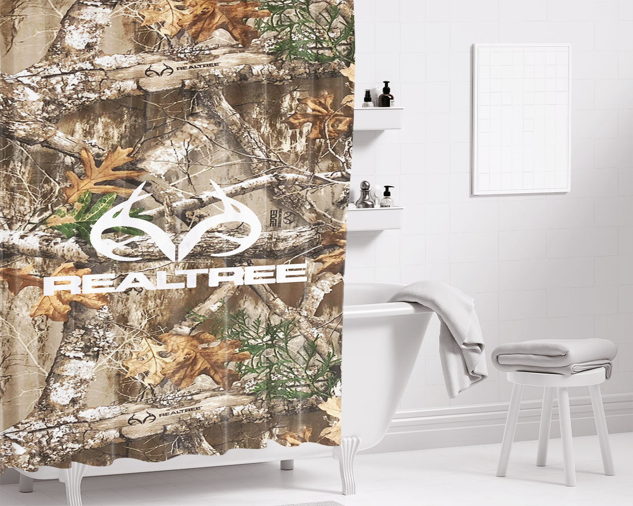 Realtree Camouflage Fabric Bathroom Shower Curtain Fabric Waterproof | 66 X 72 Inch