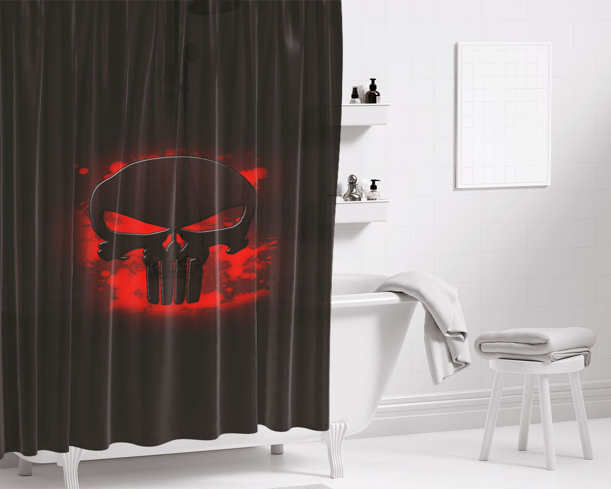 Red Black Motorhead Symbol Bathroom Shower Curtain Fabric Waterproof | 66 X 72 Inch