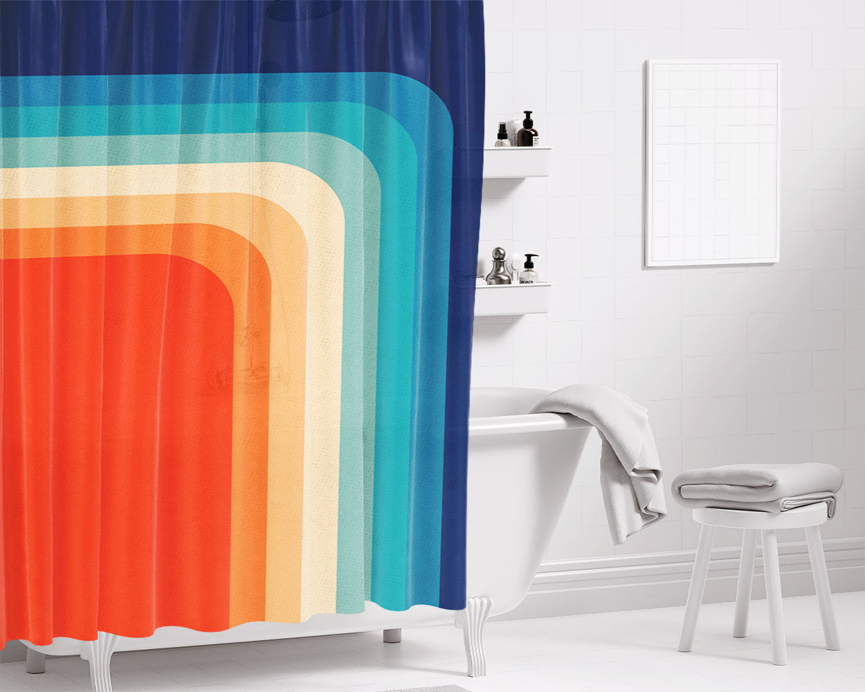 Retro 70S Color Palette Iii Bathroom Shower Curtain Fabric Waterproof | 66 X 72 Inch