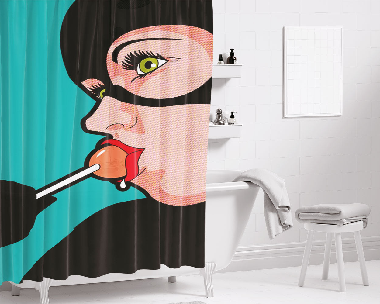 Retro 70S Color Palette Bathroom Shower Curtain Fabric Waterproof | 66 X 72 Inch