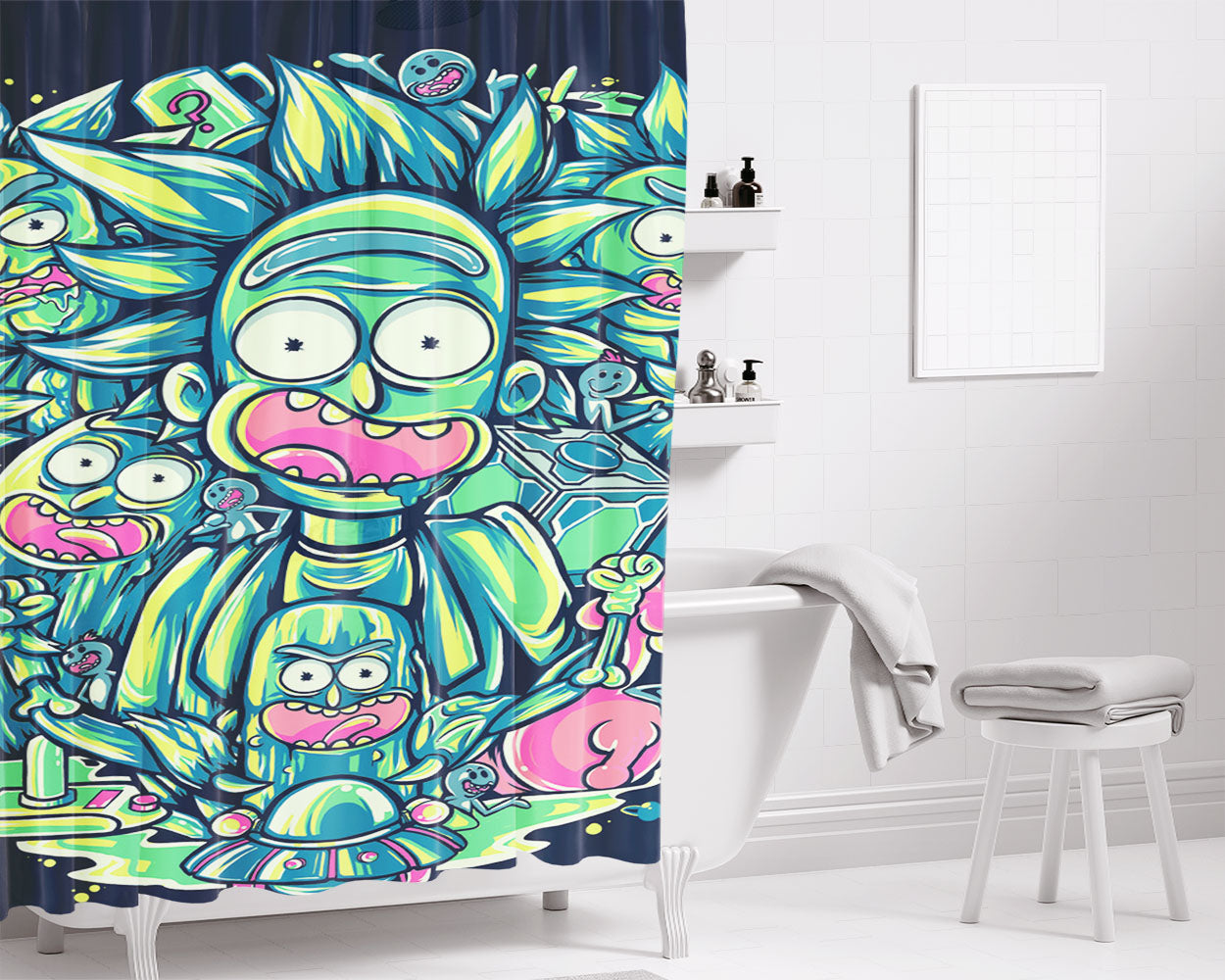 Rick Everywhere Bathroom Shower Curtain Fabric Waterproof | 66 X 72 Inch