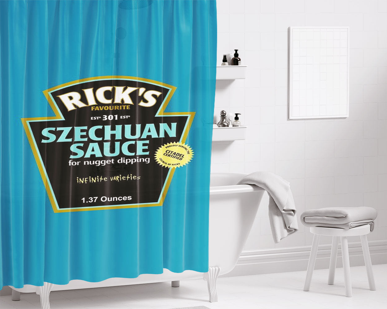 Rick Favourite Szechuan Sauce Nugget Dipping Bathroom Shower Curtain Fabric Waterproof | 66 X 72 Inch