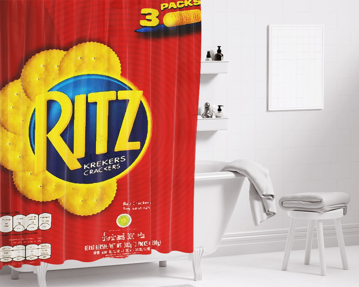 Ritz Crackers Biscuit Bathroom Shower Curtain Fabric Waterproof | 66 X 72 Inch