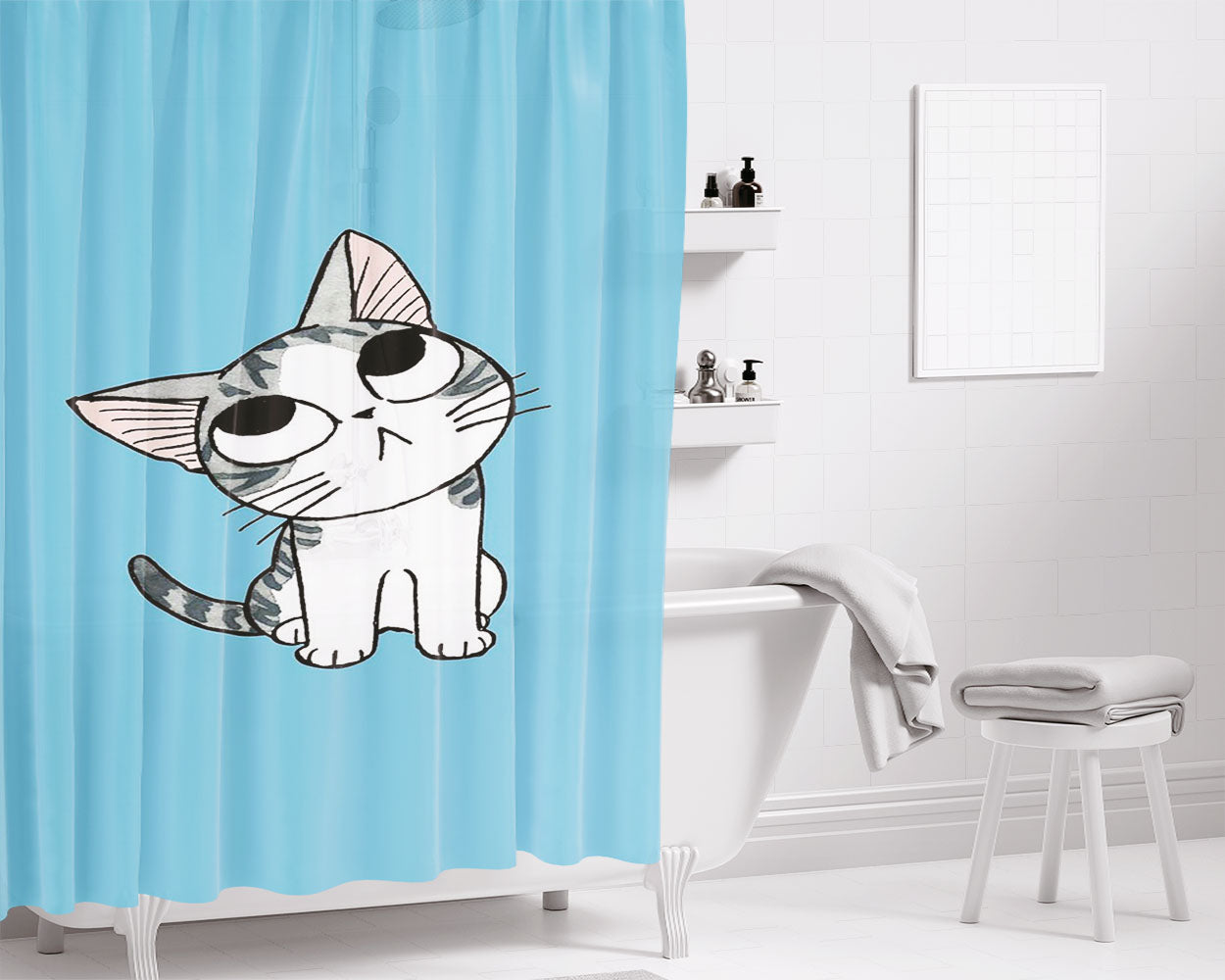 Riund Cat Art Bathroom Shower Curtain Fabric Waterproof | 66 X 72 Inch