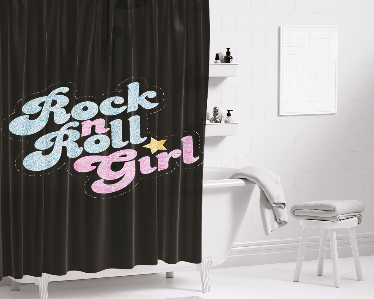 Rock N' Roll Girl Bathroom Shower Curtain Fabric Waterproof | 66 X 72 Inch