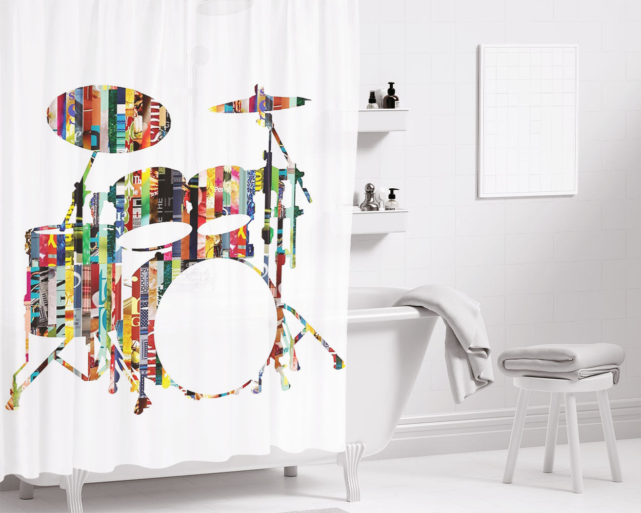 Rockin' Drum Kit Bathroom Shower Curtain Fabric Waterproof | 66 X 72 Inch