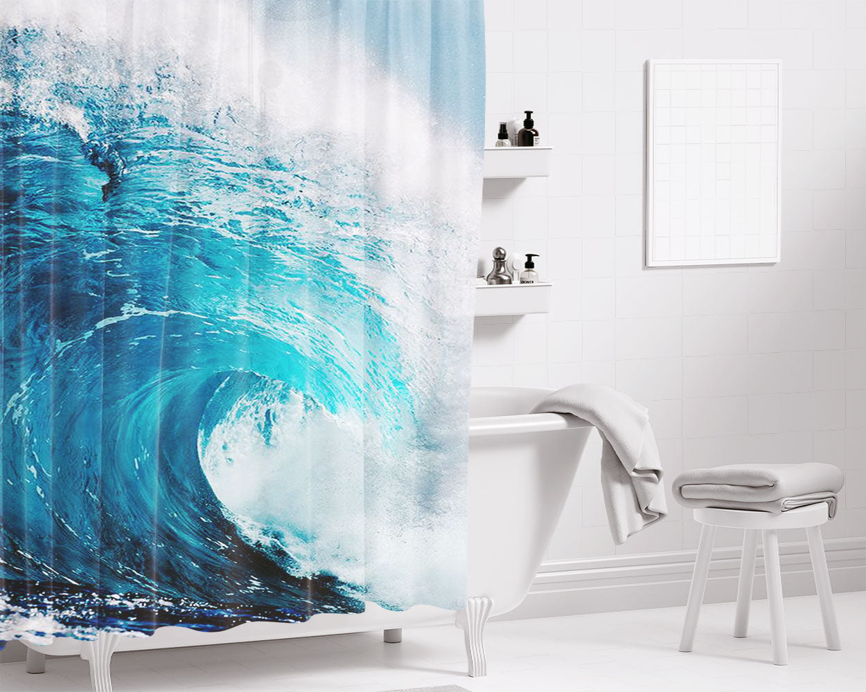 Rogues Waves August Bathroom Shower Curtain Fabric Waterproof | 66 X 72 Inch
