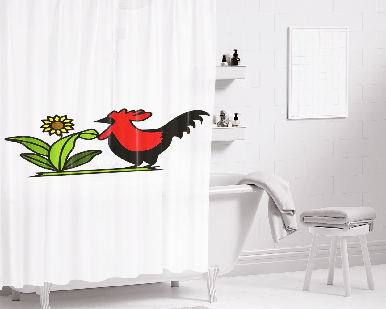 Rooster Bowl Design Bathroom Shower Curtain Fabric Waterproof | 66 X 72 Inch