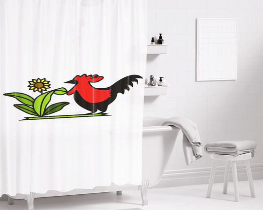 Rooster Bowl Design Bathroom Shower Curtain Fabric Waterproof